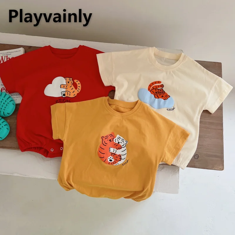 Korean style Romper 2022 New Summer for Baby Boy Girl cartoon tiger short Sleeves romper Triangle Jumpsuit Child Clothing E43 
Korean style Romper 2022 New Summer for Baby Boy Girl cartoon tiger short Sleeves romper Triangle Jumpsuit Child Clothing E43