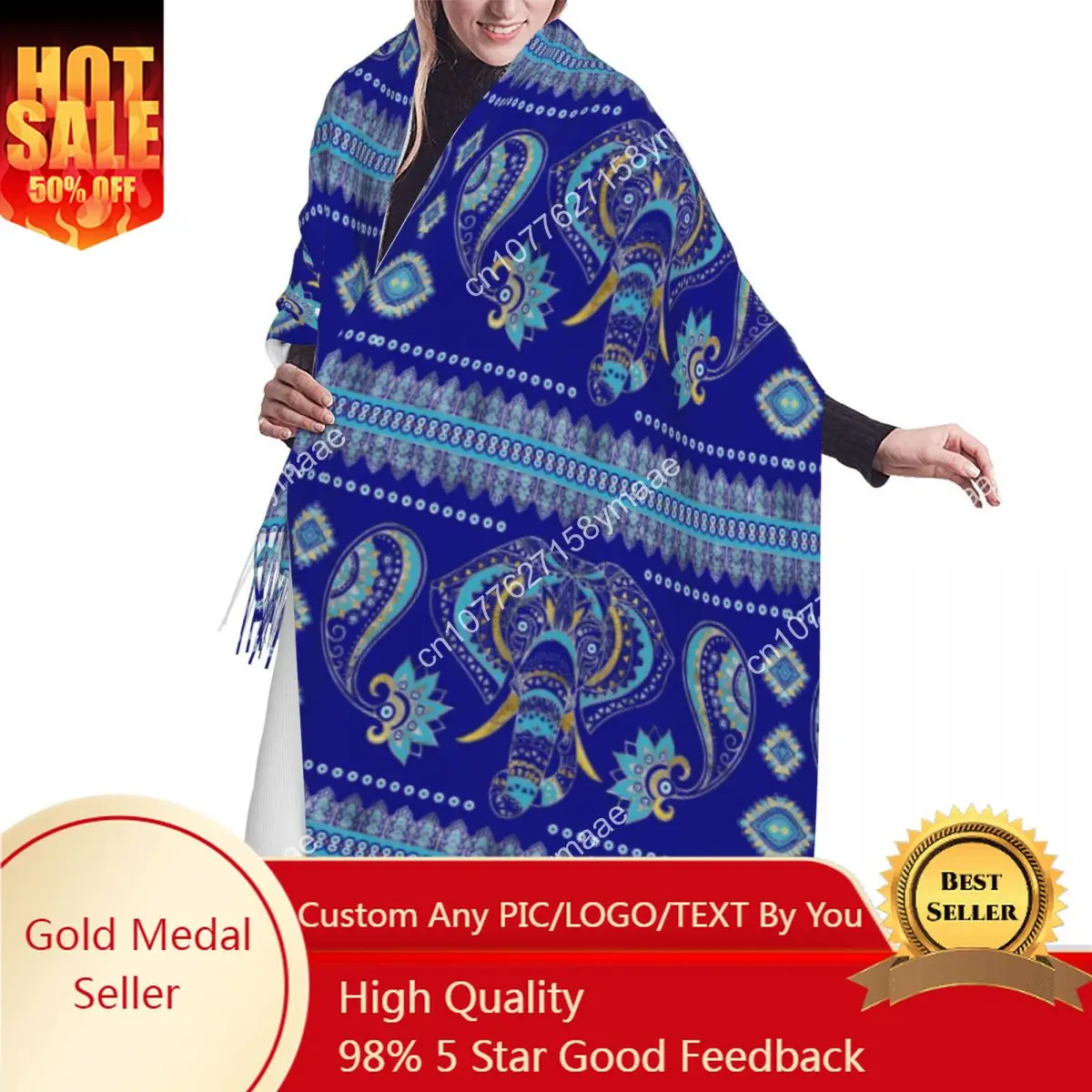 Custom Lady Long Evil Eye Elephant Ornament Scarves Women Winter Fall Thick Warm Tassel Shawl Wraps Versatile Female Scarf
Custom Lady Long Evil Eye Elephant Ornament Scarves Women Winter Fall Thick Warm Tassel Shawl Wraps Versatile Female Scarf