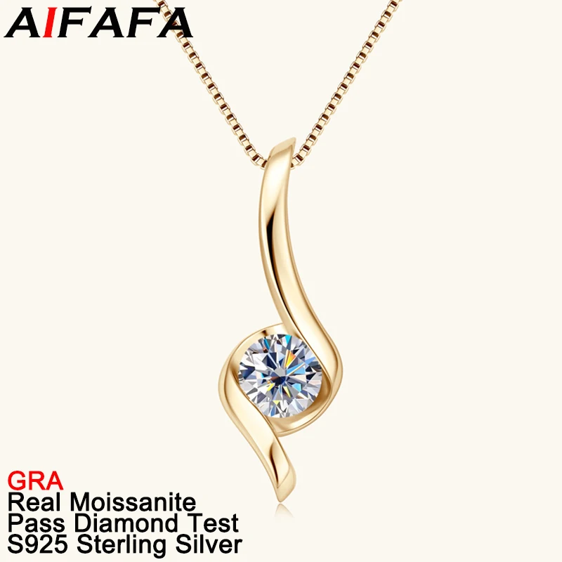 

AIFAFA 1 Carat Real D Color Moissanite Pendant Necklace 100% S925 Pure Silver Sparkle Lab Grown Diamond Wedding Jewelry GRA
