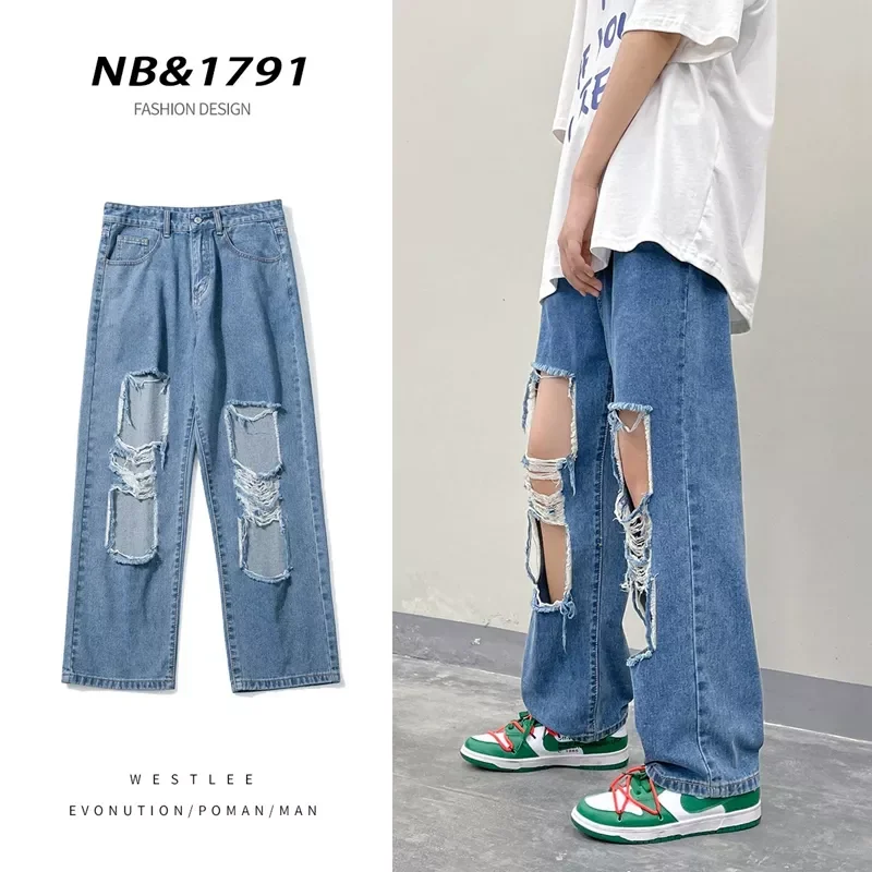 Spring/Summer Men's Big Ripped Blue Jeans Korean Fashion Streetwear Denim Straight Ankle-Length Pants Male Brand
Spring/Summer Men's Big Ripped Blue Jeans Korean Fashion Streetwear Denim Straight Ankle-Length Pants Male Brand