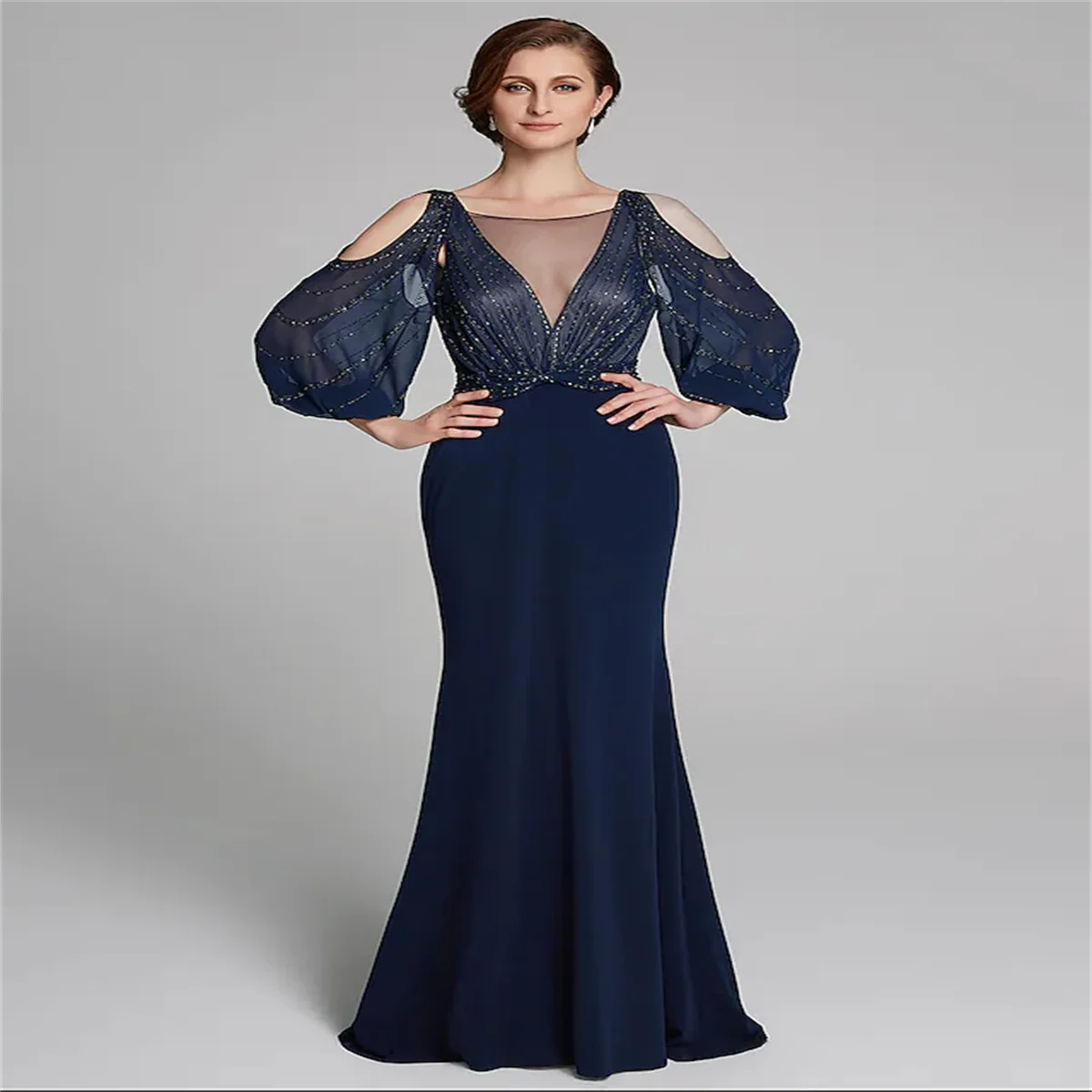 Mother of the Bride Dress Sheath/Column Sparkle & Shine V-Neck Tulle See-Through Long Sleeve Ruching 2023 Gentle And Generous
Mother of the Bride Dress Sheath/Column Sparkle & Shine V-Neck Tulle See-Through Long Sleeve Ruching 2023 Gentle And Generous