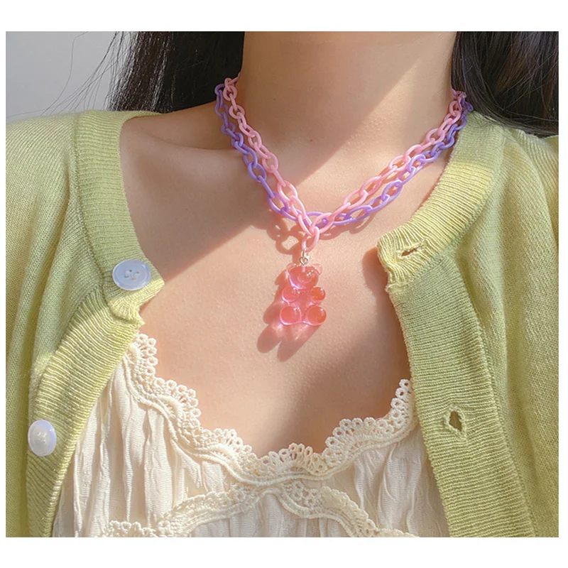 Candy Color Gummy Mini Bear Necklace for Women Acrylic Double Layer Bear Pendant Necklaces Jewelry Girl Cute Party Gifts
Candy Color Gummy Mini Bear Necklace for Women Acrylic Double Layer Bear Pendant Necklaces Jewelry Girl Cute Party Gifts