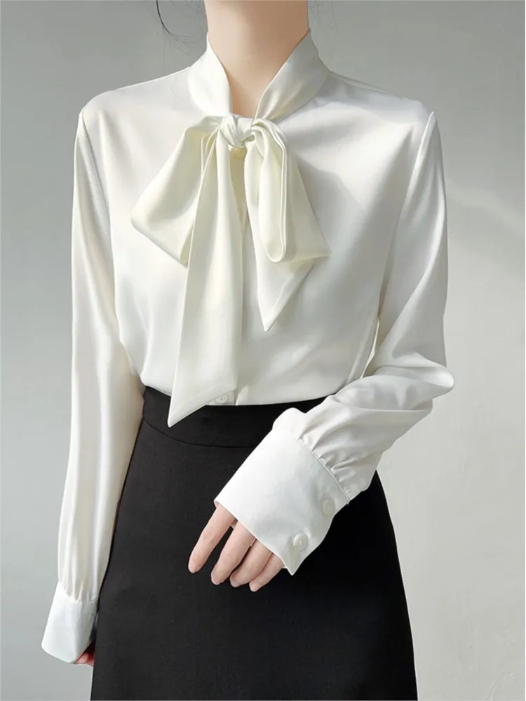 Women's Long Sleeves Top Stand Neck Lace Up T-shirts M-7XL Lady Tops and Blouses Elegantes Satin Shirt Solid Femininas Blusas
Women's Long Sleeves Top Stand Neck Lace Up T-shirts M-7XL Lady Tops and Blouses Elegantes Satin Shirt Solid Femininas Blusas