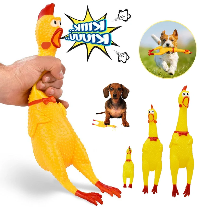 

New Pets Squeak Toys Screaming Chicken Squeeze Sound Dog Chew Toy Durable Yellow Safety Rubber Vent Chicken For Dogs Molar Toys