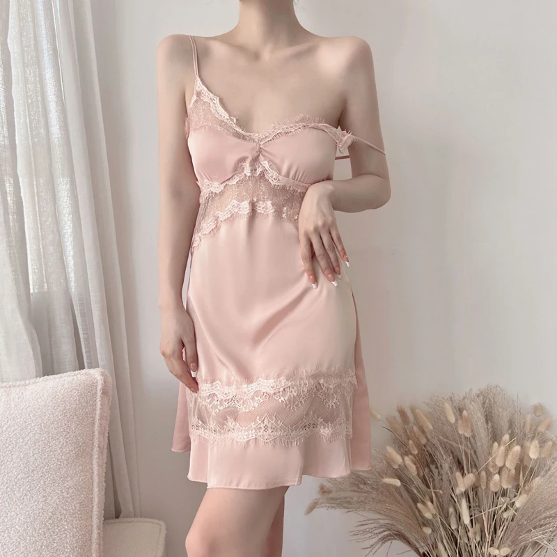 Women Sleepwear Ice Silk Nightgown Backless Lace Up Hot Nightwear with Panty Sets Cut Out Nighty Female Sexy Pajamas Night Dress
Women Sleepwear Ice Silk Nightgown Backless Lace Up Hot Nightwear with Panty Sets Cut Out Nighty Female Sexy Pajamas Night Dress