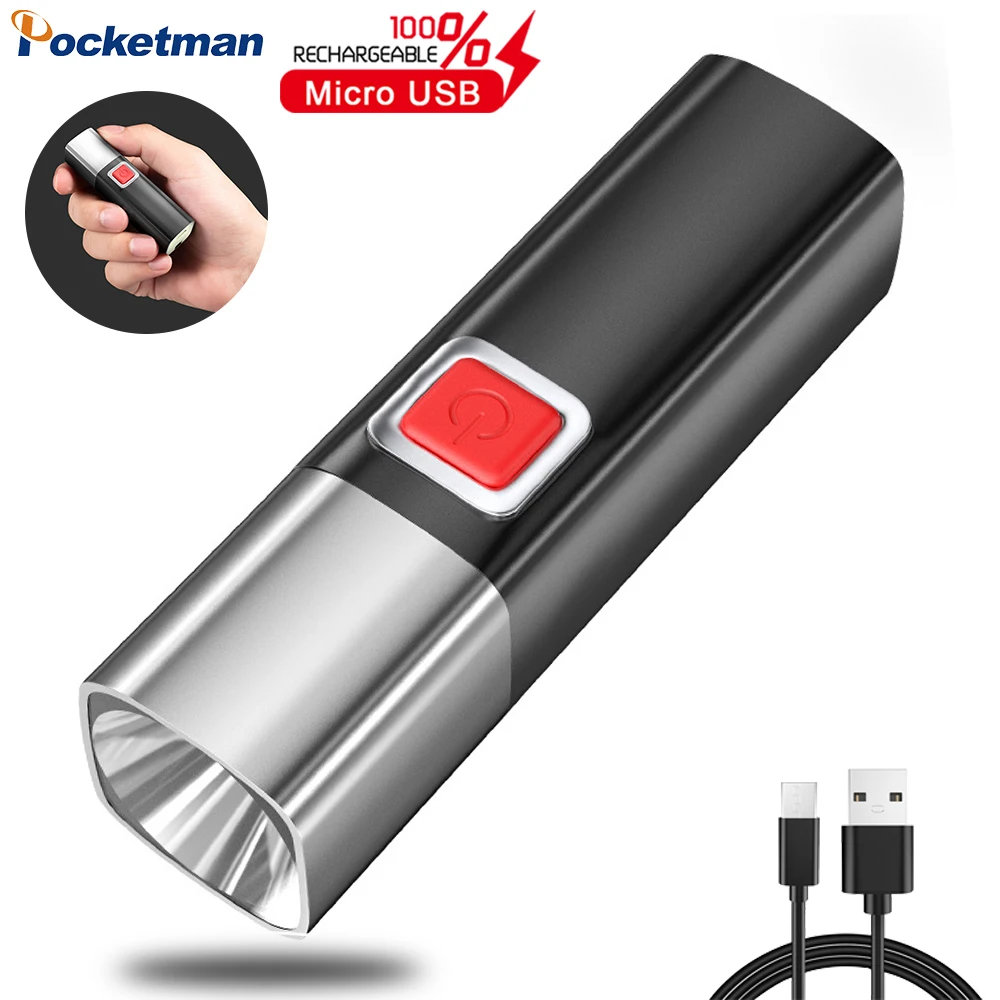 

Pocketman LED Flashlight Rechargeable 3 Switch Modes Flashlights Waterproof Torch Zoomable Flash Light with Built-in Battery