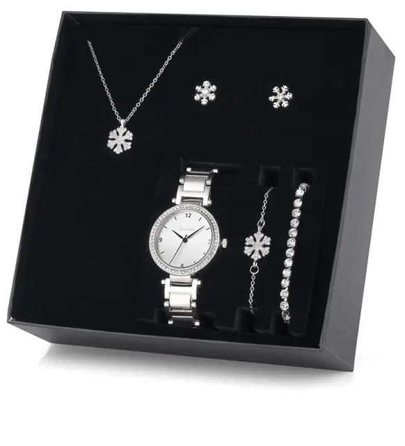 Набор белых снежинок ожерелье серьги браслет-часы
Набор белых снежинок ожерелье серьги браслет-часы