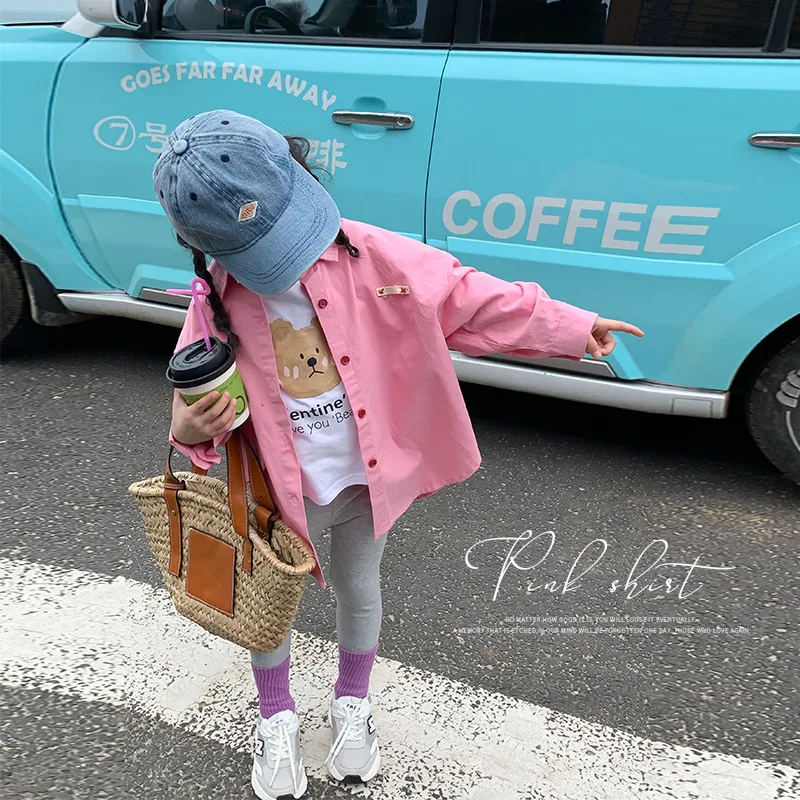 Рубашка для девочек с длинным рукавом весенняя Солнцезащитная одежда розовый кардиган детский корейский стиль 2023