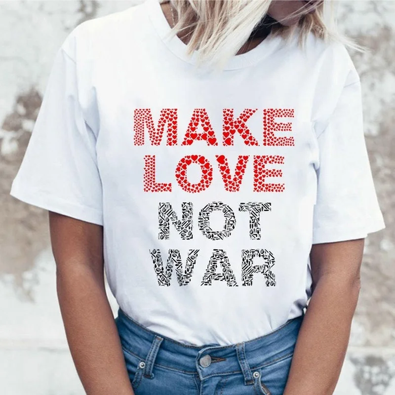 Make Love Not War Letter Print Women T Shirt Short Sleeve ONeck Loose Women Tshirt Ladies Tee Shirt Tops Clothes Camisetas Mujer
Make Love Not War Letter Print Women T Shirt Short Sleeve ONeck Loose Women Tshirt Ladies Tee Shirt Tops Clothes Camisetas Mujer