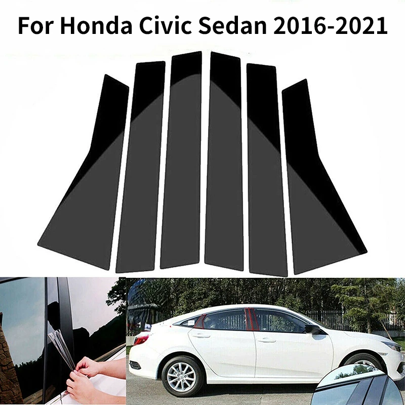 

Car Pillar Posts Window Molding Cover Trims Stickers for Honda Civic Sedan 2016 2017 2018 2019 2020 2021 6Pcs Auto Styling