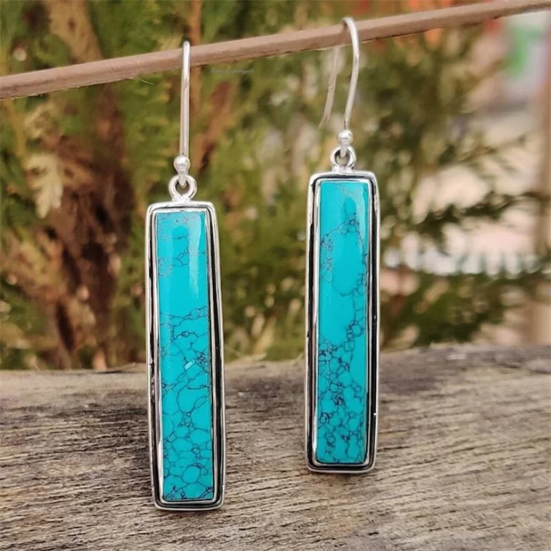 

Palace Style Long Strip with Gold Edge Inlaid Blue Pattern Stone Dangle Earrings for Women Drop Earrings Party Jewelry Gift