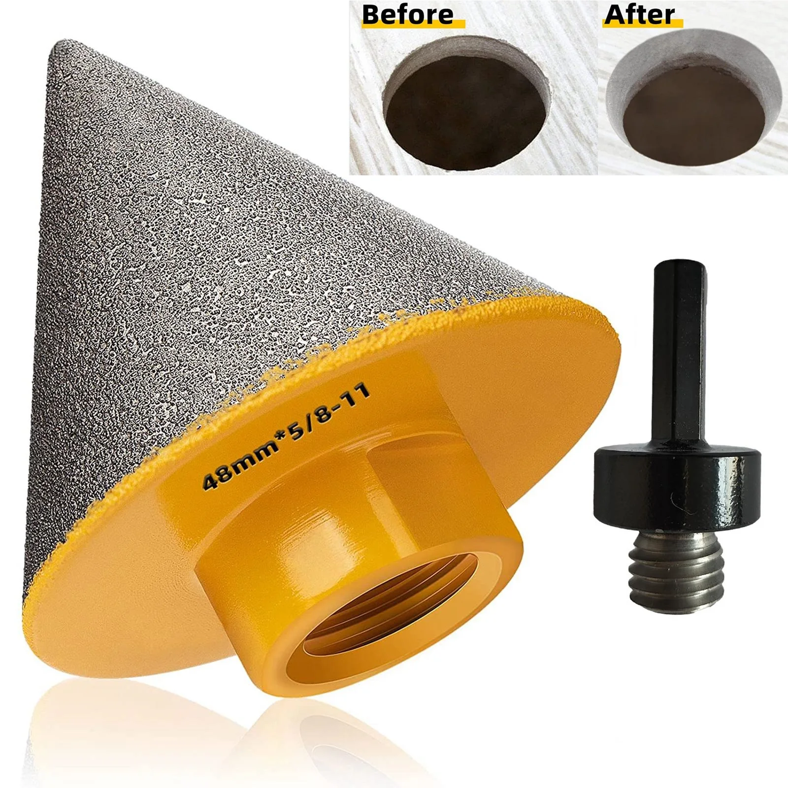 Diamond Beveling Chamfer Drill Bit 80 Grit 60 Degree With 5/8-11in Thread Adapter For Glass Ceramic Metal Marble Drilling
Diamond Beveling Chamfer Drill Bit 80 Grit 60 Degree With 5/8-11in Thread Adapter For Glass Ceramic Metal Marble Drilling
