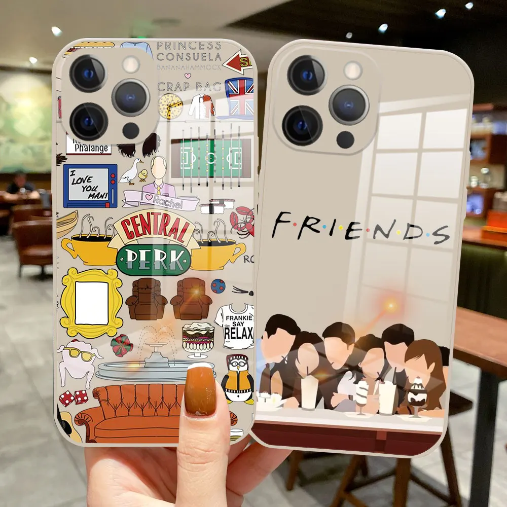 

Cartoon funny Friends TV Show Phone Case For iPhone 13 12 11 14 Pro Max 13Mini 8 7 14 Plus XR XS MAX X SE Glass silicone Cover