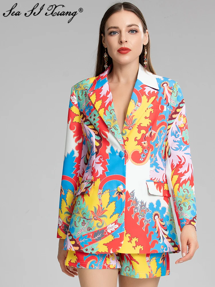 Seasixiang Fashion Designer Autumn Suit Women Turn-down Collar Single Breasted Jacket + Shorts Vintage Print Two Piece Set
Seasixiang Fashion Designer Autumn Suit Women Turn-down Collar Single Breasted Jacket + Shorts Vintage Print Two Piece Set