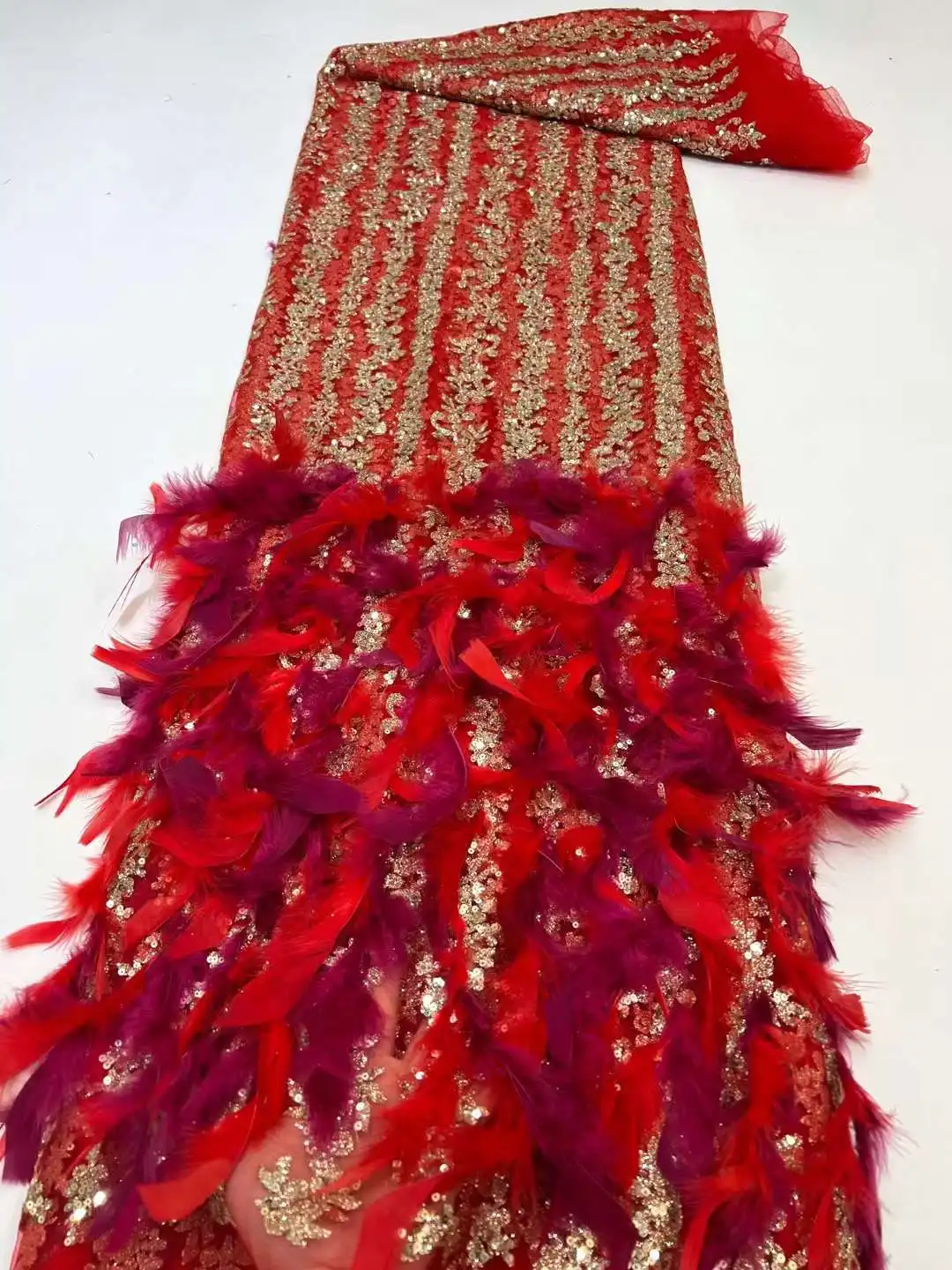 French New Arrival Red Handmade Tulle Lace African High Quality Sequins Luxury Feather Fabric Nigerian For Wedding Bride Dress
French New Arrival Red Handmade Tulle Lace African High Quality Sequins Luxury Feather Fabric Nigerian For Wedding Bride Dress
