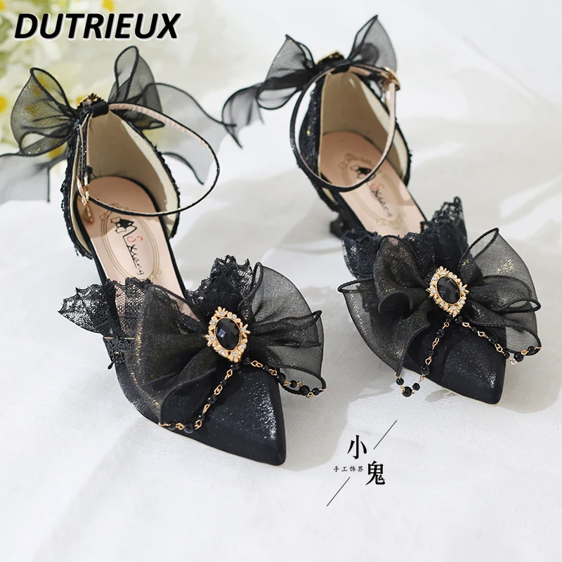 Elegant Lolita Gothic Dark Bow Lace High-Heeled Shoes Pointed Toe Adult Flower Wedding Shoes Stiletto Heel Pumps for Women
Elegant Lolita Gothic Dark Bow Lace High-Heeled Shoes Pointed Toe Adult Flower Wedding Shoes Stiletto Heel Pumps for Women