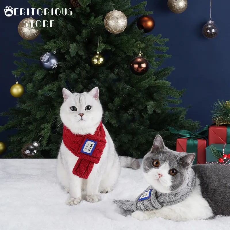 

Рождественский шарф для домашних животных, кошек, собак, новый год, красный медведь, теплый шарф, Зимний вязаный шарф для домашних животных, воротник для кошек, галстук-бабочка для собак