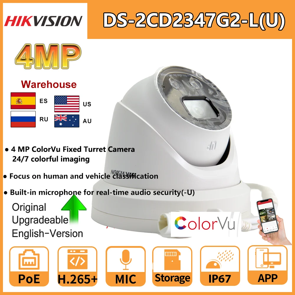 

Hikvision 4MP IP Camera ColorVu Bullet PoE DS-2CD2347G2-LU Built-in Microphone 24/7 Colorful image Human Vehicle Classification