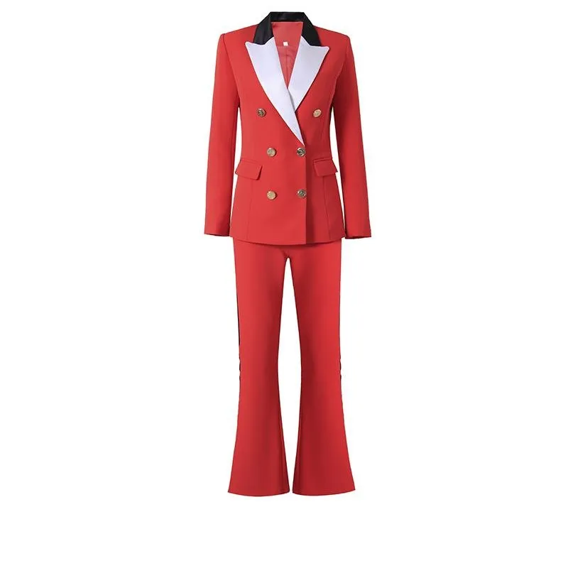 Women Office 2Pcs Red New Designed Colorblock Collar Long Sleeve Double-breasted Blazer Flared Pants Suit
Women Office 2Pcs Red New Designed Colorblock Collar Long Sleeve Double-breasted Blazer Flared Pants Suit