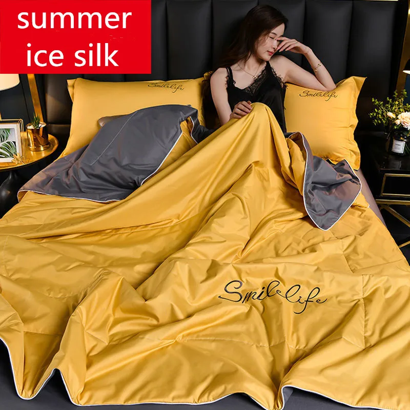 Summer Air Conditioning Solid Color Simple Ice Silk Quilt Thin Quilt 1PC Of Summer Single Double Bed Supplies Spring Comforters
Summer Air Conditioning Solid Color Simple Ice Silk Quilt Thin Quilt 1PC Of Summer Single Double Bed Supplies Spring Comforters