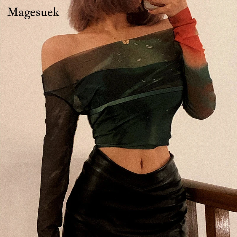 Sexy Print Blouse Autumn New Mesh Shirt Slash Neck Off Shoulder Pullover Shirt Women Spring Long Sleeve Casual Clothes 21491
Sexy Print Blouse Autumn New Mesh Shirt Slash Neck Off Shoulder Pullover Shirt Women Spring Long Sleeve Casual Clothes 21491