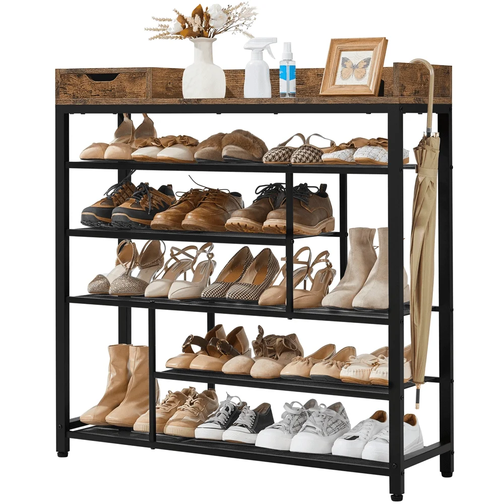 6-Tier Metal Shoes Rack Organizer with Wooden Top for Entryway, Rustic Brown
6-Tier Metal Shoes Rack Organizer with Wooden Top for Entryway, Rustic Brown