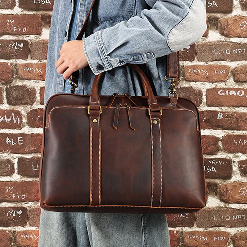 

AETOO Crazy Horse leather men's briefcase Multifunctional Retro One Shoulder Bag Business leather handbag Men's bag new model