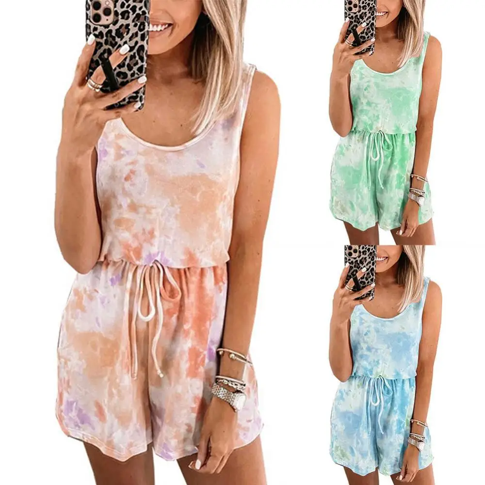 Drawstring Sleeveless Playsuit Romper Women Fashion Jumpsuit O Neck Tie Dye Romper
Drawstring Sleeveless Playsuit Romper Women Fashion Jumpsuit O Neck Tie Dye Romper