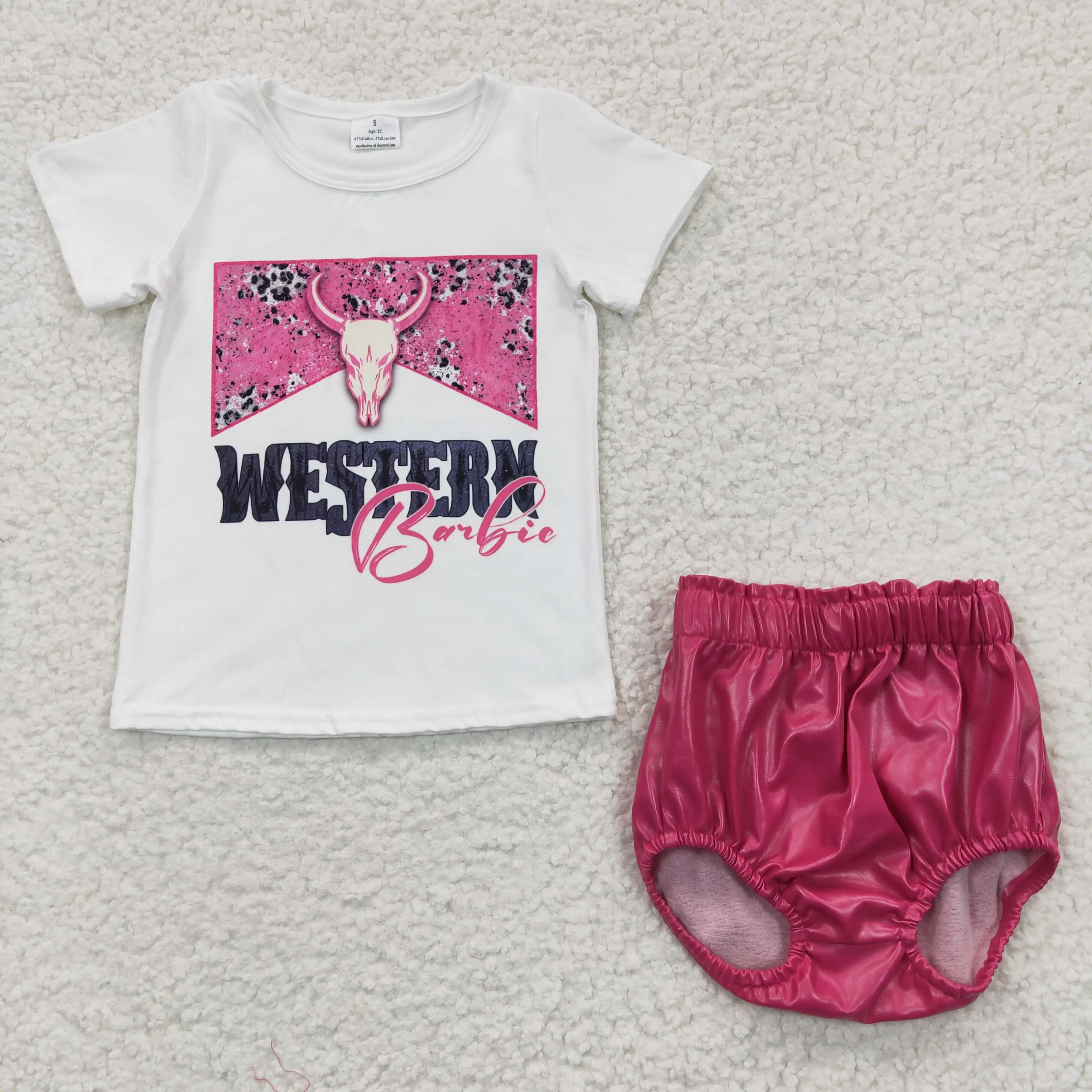 

Популярные модные розовые наряды RTS для маленьких девочек 2 023, кожаный комплект для новорожденных, детская одежда
