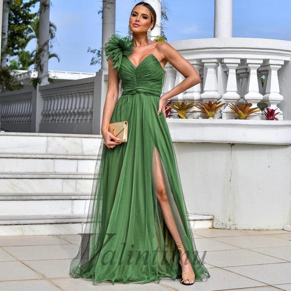 

Valintimu Stylish One Shoulder Criss-Cross Prom Evening Dress Formal Party Gown Side Slit Made To Order Vestidos Robes De Soirée