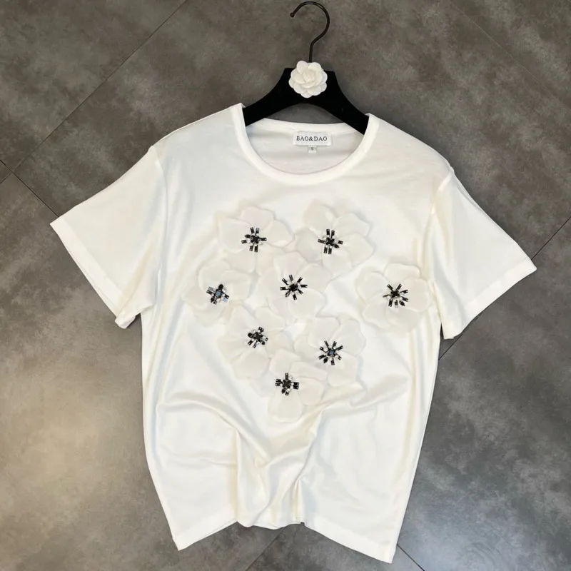 PREPOMP 2022 Spring Summer Short Sleeve O Neck Embroidered Flares Appliques White T Shirt Women GD909
PREPOMP 2022 Spring Summer Short Sleeve O Neck Embroidered Flares Appliques White T Shirt Women GD909
