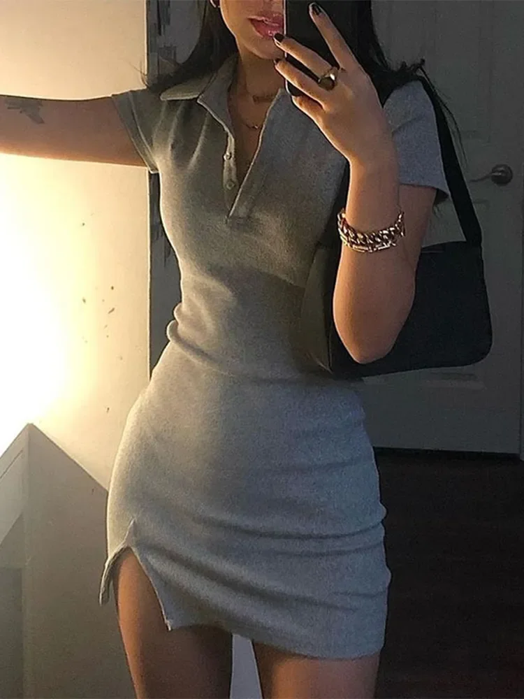 Short Sleeve Slit Sexy Mini Dress Summer Women Fashion Streetwear Outfits Cute Solid Party Clothing 
Short Sleeve Slit Sexy Mini Dress Summer Women Fashion Streetwear Outfits Cute Solid Party Clothing