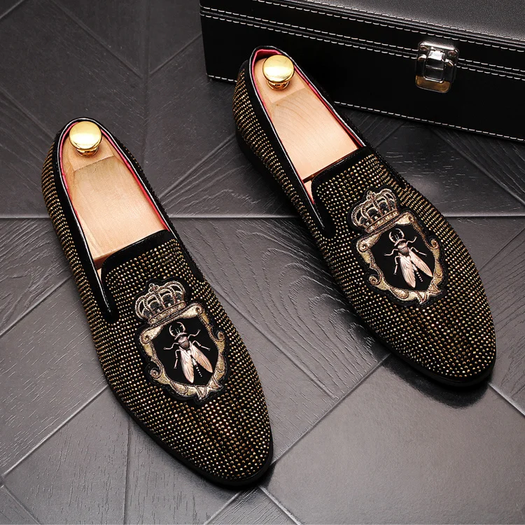 Men's Casual Loafers Black Gold Rhinestone Luxury Slip-on Lazy Prom Party Dress Shoes Chaussure Homme
Men's Casual Loafers Black Gold Rhinestone Luxury Slip-on Lazy Prom Party Dress Shoes Chaussure Homme