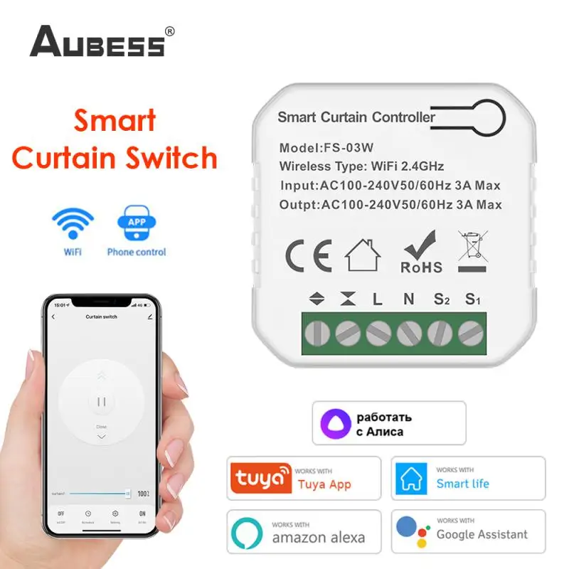 

Mini Tuya Smart Home WiFi Curtain Switch For Roller Shutter Blind Motor Rolling Door Work With Alexa Google Home Yandex Alice