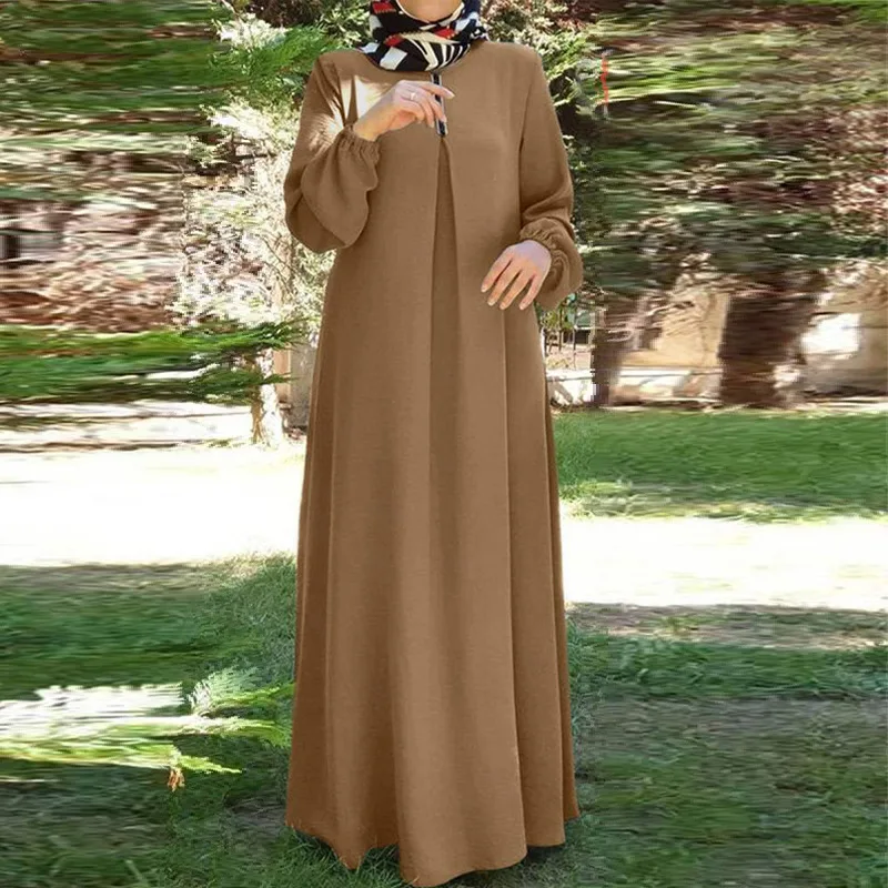 

Wepbel Muslim Dress Women Abaya Fashion Loose-Fitting Kaftan Long Sleeves O-neck Robe Dress Islamic Clothing Eid Ramadan Caftan