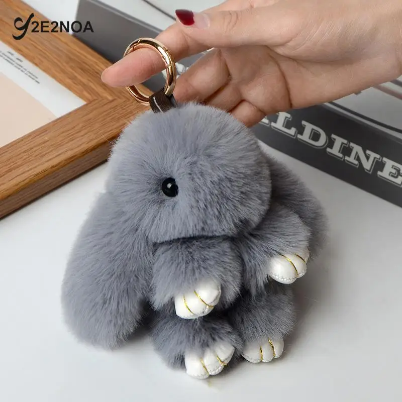 

Fluffy Rabbit Fur Pompon Bunny Keychain For Girls Bag Car Key Chain Jewelry Gifts Trinket Women Rabbit Key Tags