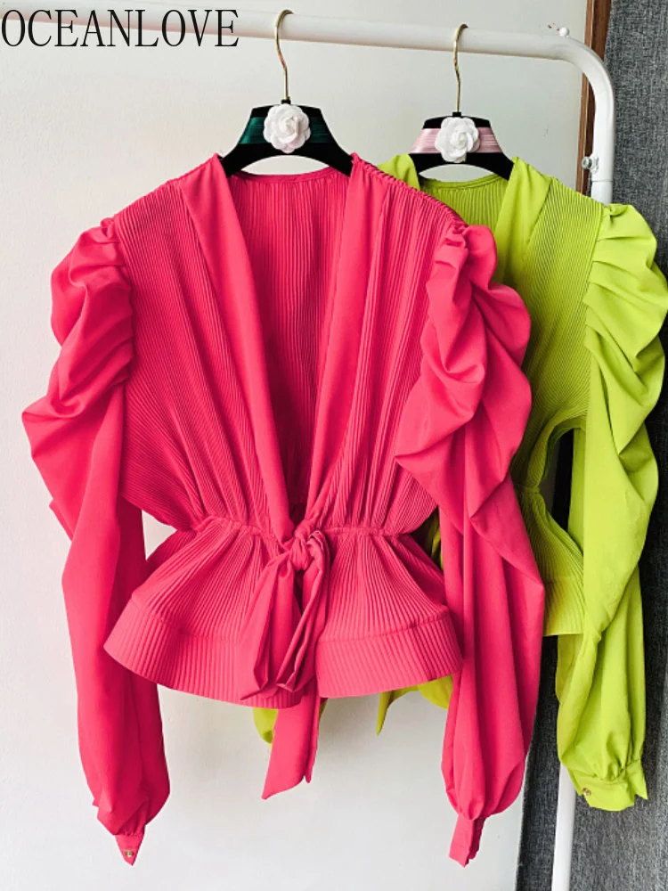 Pu Sleeve Solid Women Shirts V Neck Rules Autumn Sexy Korean ashion Ropa Mujer Vintage Elegant Blouses
Pu Sleeve Solid Women Shirts V Neck Rules Autumn Sexy Korean ashion Ropa Mujer Vintage Elegant Blouses