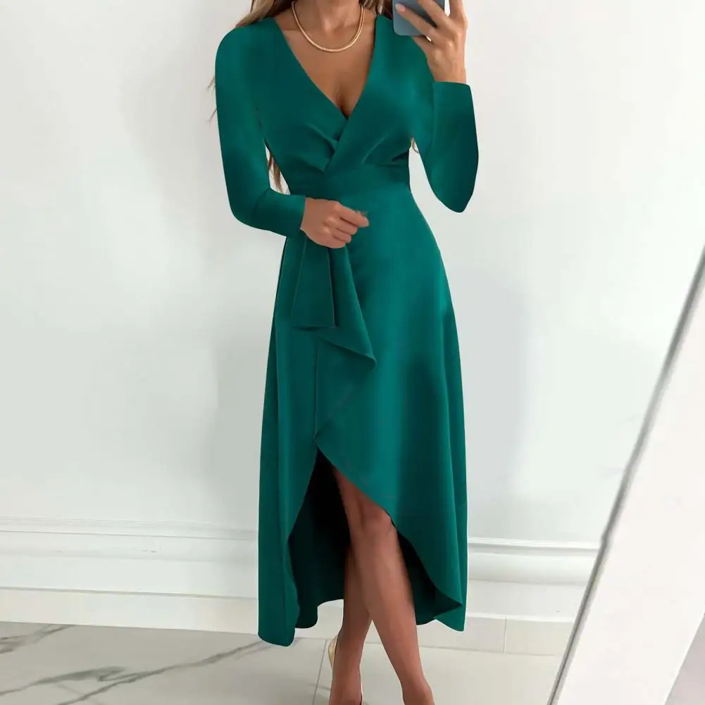 Party Dress Deep V-neck Long Sleeve Waist Tight High-Waist Gown Dress Autumn Winter Split Hem Office Dress Female Clothes
Party Dress Deep V-neck Long Sleeve Waist Tight High-Waist Gown Dress Autumn Winter Split Hem Office Dress Female Clothes