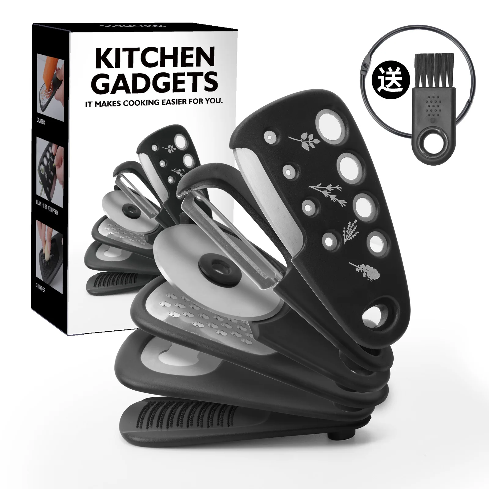 Stackable Kitchen Gadget 6 Pieces of Melon Shaper Vanilla Cutter Garlic grinder, Can Opener, Cheese Shaper, Pizza Cutter
Stackable Kitchen Gadget 6 Pieces of Melon Shaper Vanilla Cutter Garlic grinder, Can Opener, Cheese Shaper, Pizza Cutter