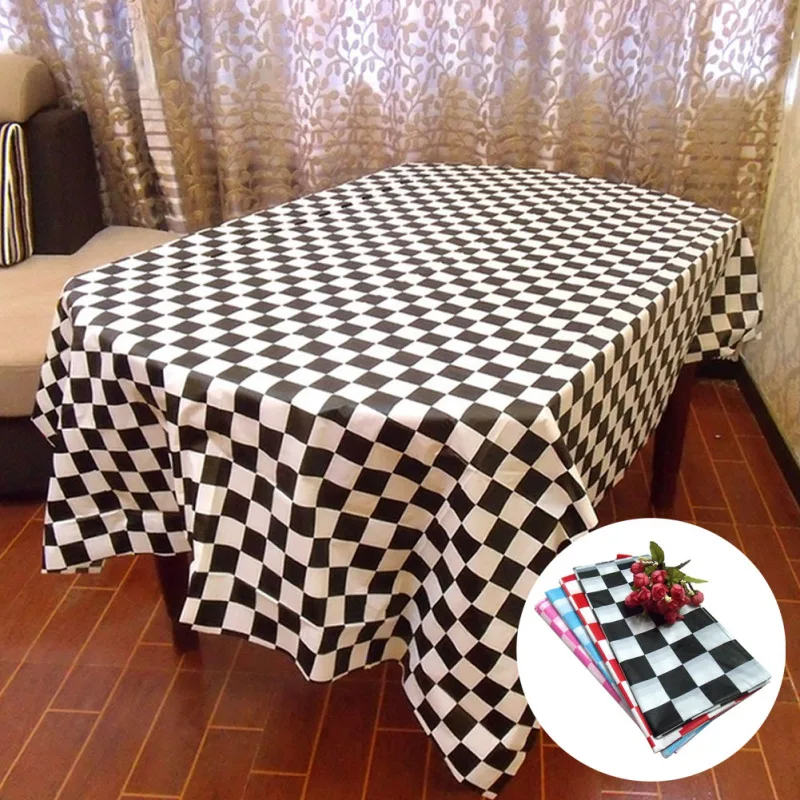 Thick plastic disposable tablecloth, running flag, black and white grille, camping supplies, outdoor picnic, 1 set, A3849
Thick plastic disposable tablecloth, running flag, black and white grille, camping supplies, outdoor picnic, 1 set, A3849
