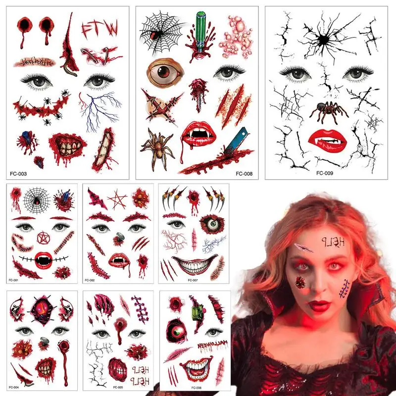 

Реалистичные страшные раны на Хэллоуин, водонепроницаемый страшный кровавый нож, татуировка, страшные наклейки, рана, розыгрыш, реквизит для макияжа