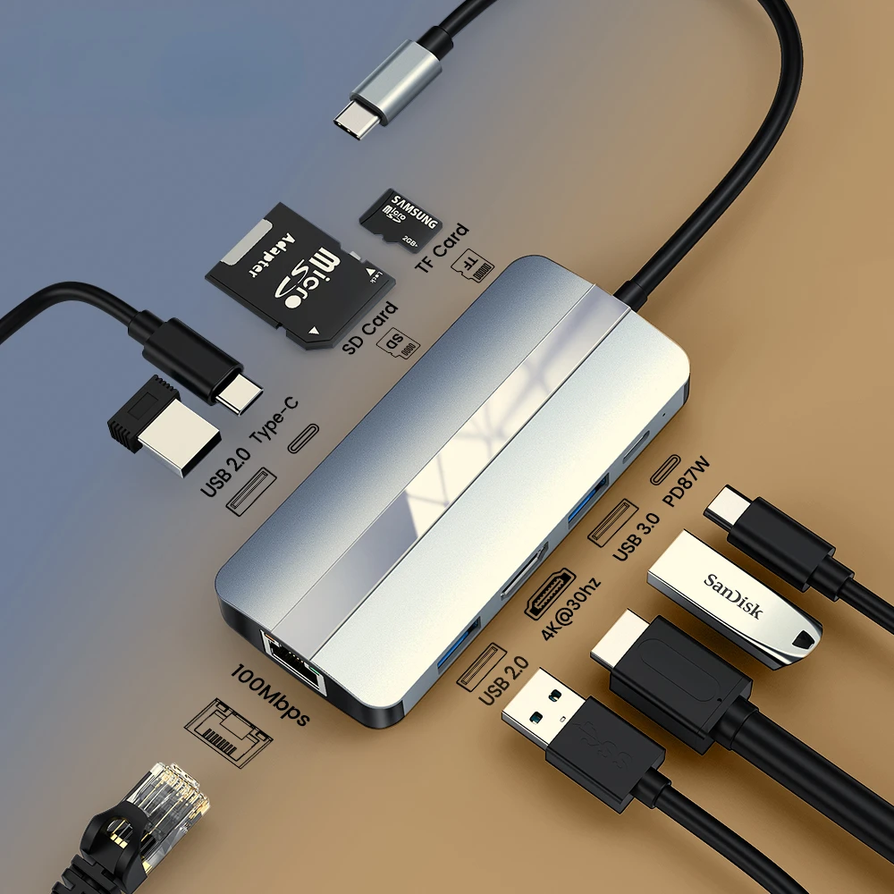 

Elough USB C HUB Type C to HDMI-compatible USB 3.0 Adapter 9 8 in 1 Type C HUB 4K 60Hz Dock for MacBook Pro Air USB C Splitter