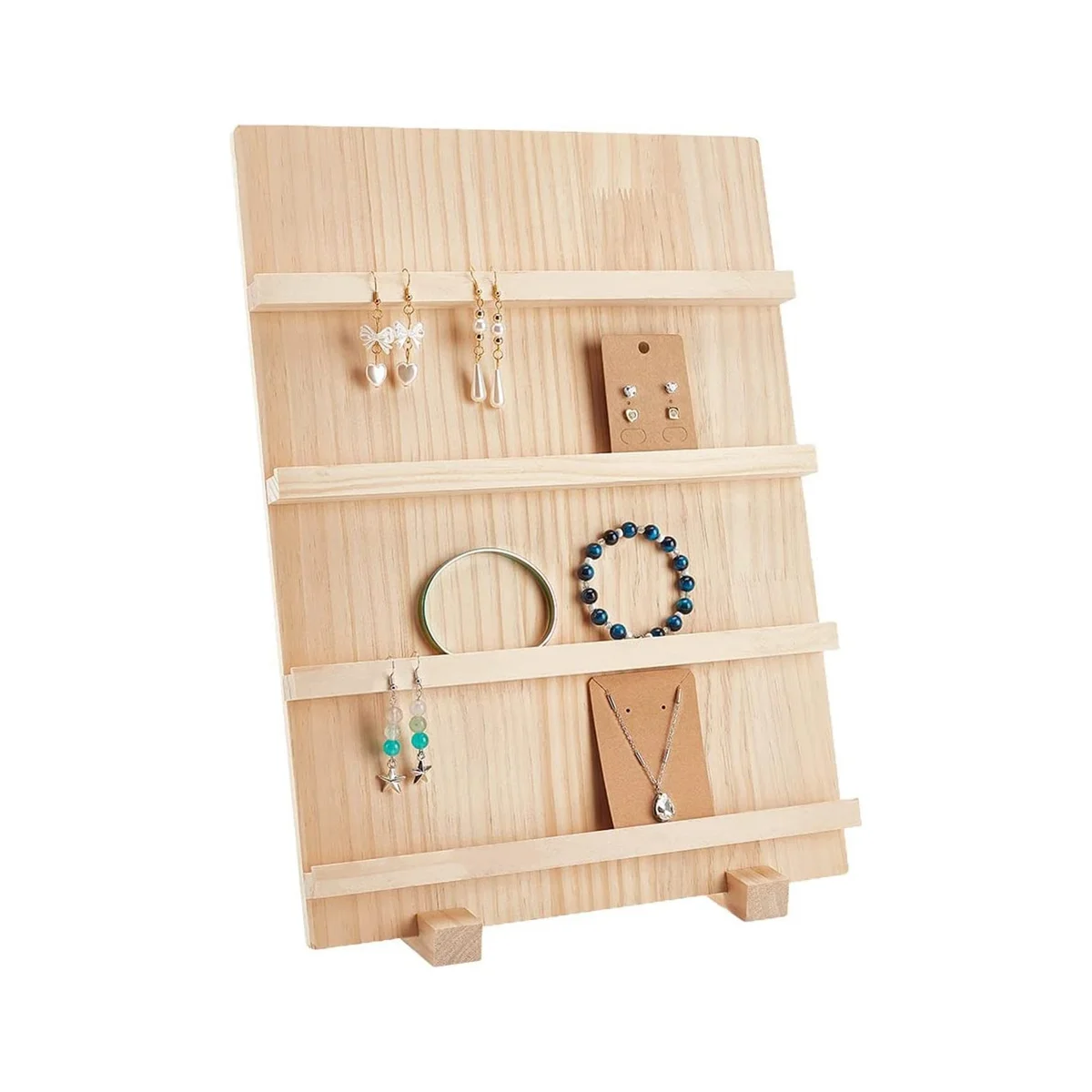 4-Tier Wooden Earring Display Stand,with Slots Rustic Earring Display Card Holder for Showing Exhibition Jewelry Storage
4-Tier Wooden Earring Display Stand,with Slots Rustic Earring Display Card Holder for Showing Exhibition Jewelry Storage
