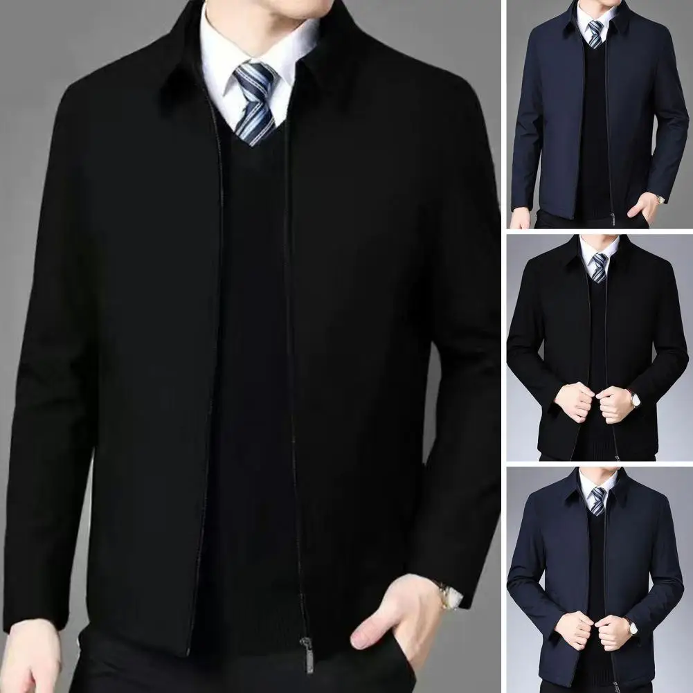 

Men Suit Coat Formal Business Style Turn-down Collar Zipper Placket Long Sleeve Anti-wrinkle Men Spring Fall Jacket