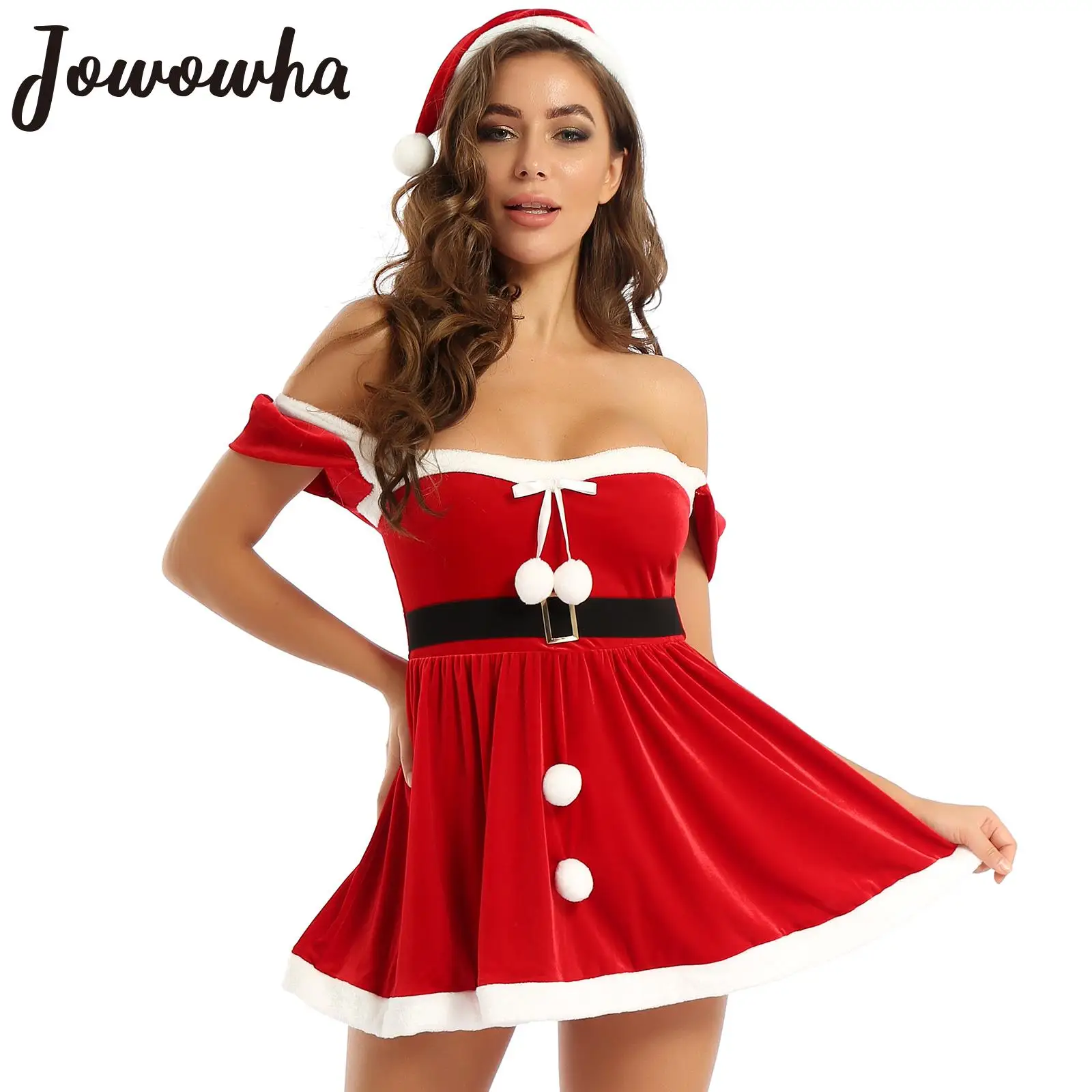 Adults Mrs Santa Claus Costume Womens Christmas Fancy Cosplay Dress Outfits Soft Velvet White Flannel Trim Mini Dress with Hat
Adults Mrs Santa Claus Costume Womens Christmas Fancy Cosplay Dress Outfits Soft Velvet White Flannel Trim Mini Dress with Hat