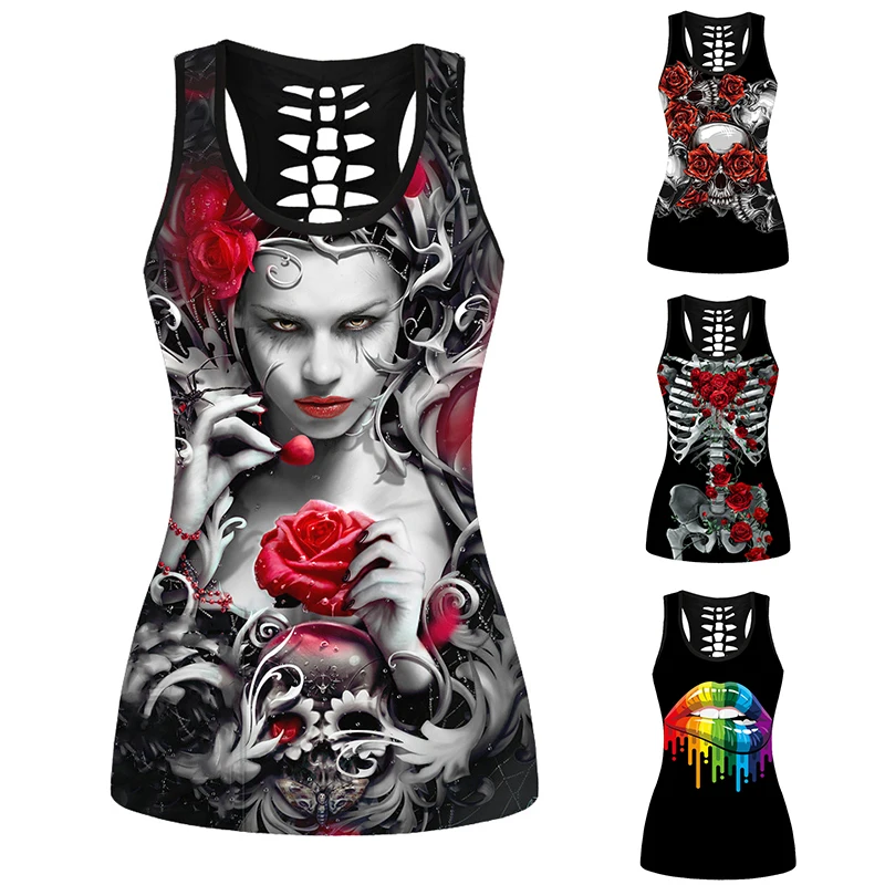 Black Gothic Skull Print Tank Top Women Plus Size Sexy Banshee Mask Rose Vest Hollow Out Tops Punk Sleeveless Top
Black Gothic Skull Print Tank Top Women Plus Size Sexy Banshee Mask Rose Vest Hollow Out Tops Punk Sleeveless Top