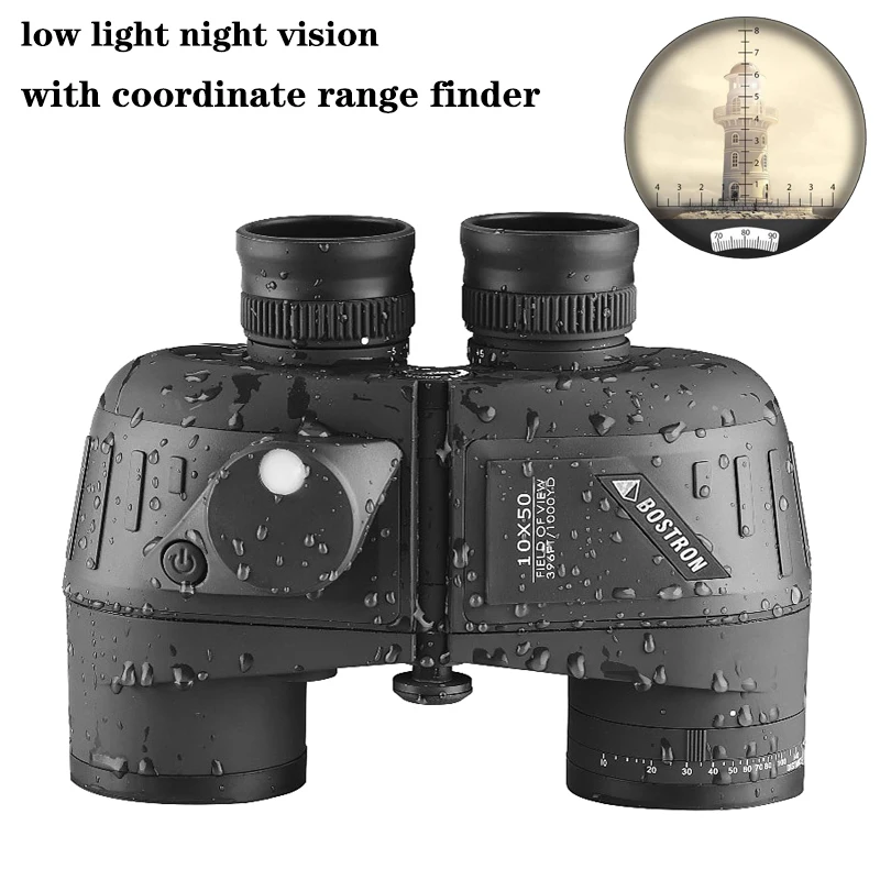

Binoculars 10x50 Marine Military Telescope Life Waterproof with Rangefinder Compass BAK4 Prism FMC Lens Bird Watching for Adults