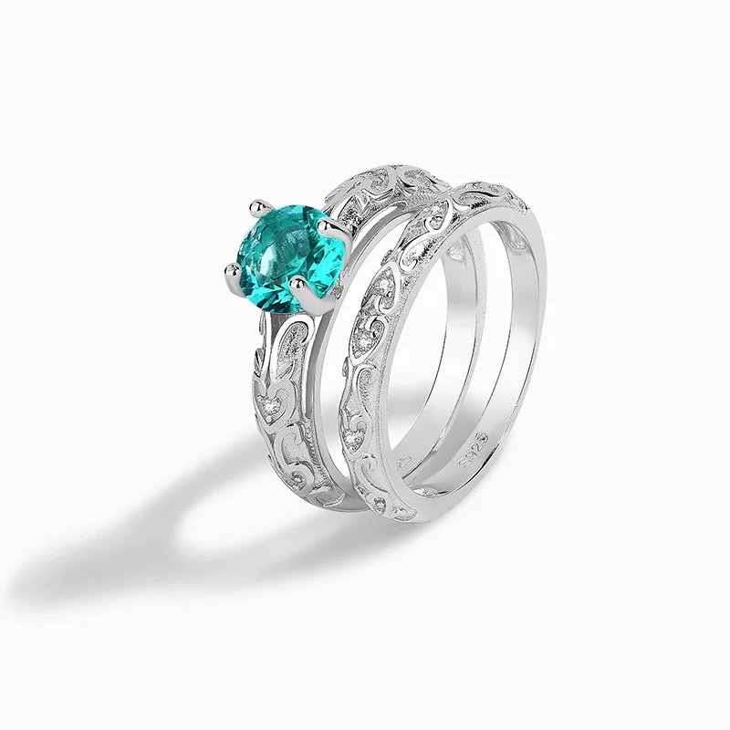 European and American retro S925 sterling silver platinum Paraiba glass stone double ring silver delicate high quality women's
European and American retro S925 sterling silver platinum Paraiba glass stone double ring silver delicate high quality women's