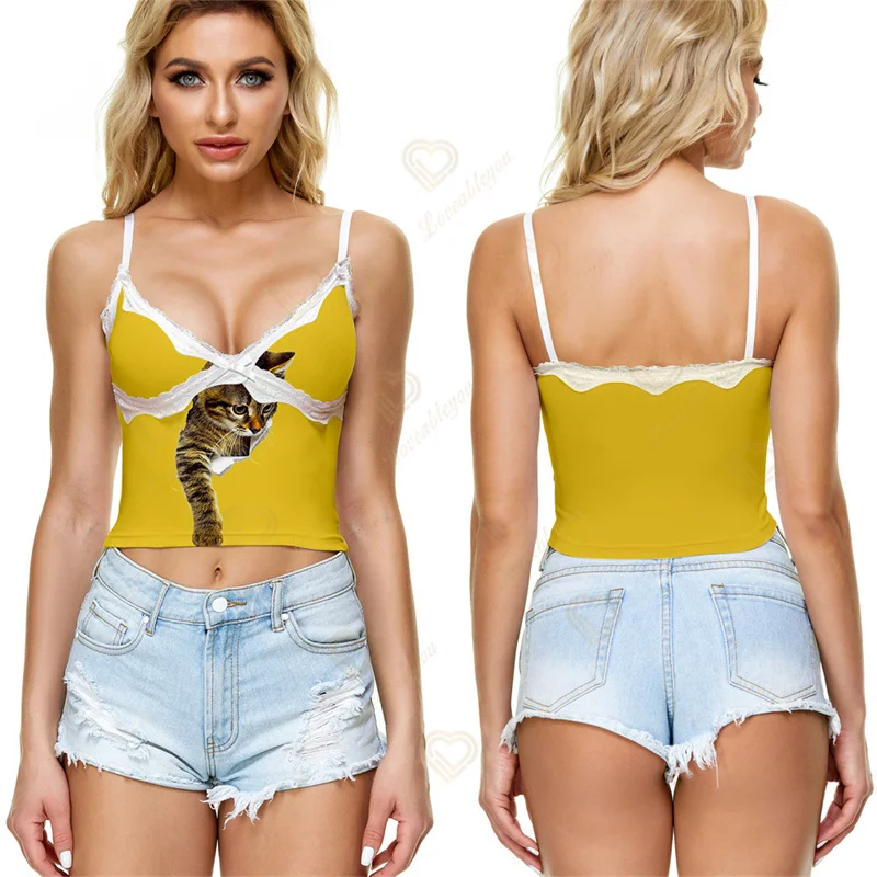 2022 Sexy Tops Kawaii Cat Print Women's Fashion Printing Sleeveless Top Women Ropa Mujer Splicing Deep V-Neck Suspender Vest Top
2022 Sexy Tops Kawaii Cat Print Women's Fashion Printing Sleeveless Top Women Ropa Mujer Splicing Deep V-Neck Suspender Vest Top