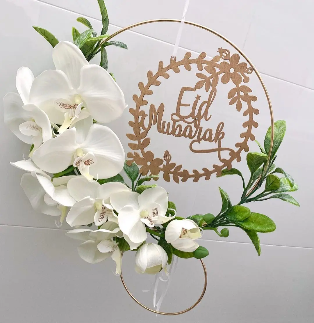 Eid Mubarak Wooden Hanging Pendant with Metal Hoop for Ramadan Kareem DIY Wreath Islam Party Decoration Door Hanging Metal Hoop
Eid Mubarak Wooden Hanging Pendant with Metal Hoop for Ramadan Kareem DIY Wreath Islam Party Decoration Door Hanging Metal Hoop